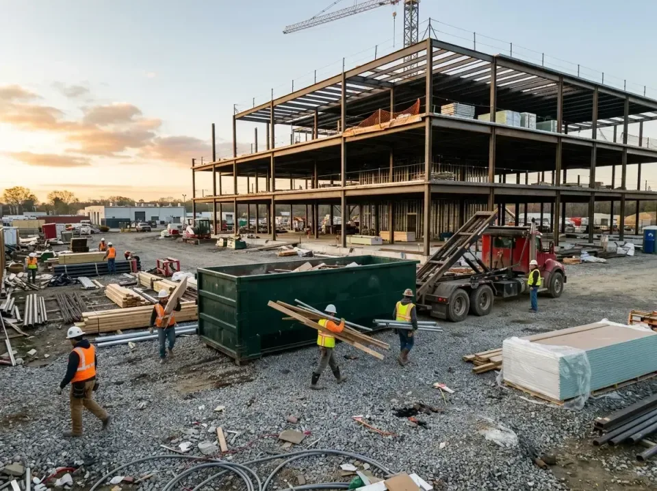 construction-site-dumpster-del-001 — featured hero banner, roll-off containers, commercial dumpsters, and portable restroom…