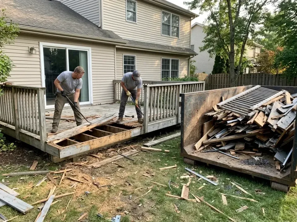 deck-demolition-backyard-renov-009 — quality workmanship, roll-off containers, commercial dumpsters, and portable restroom i…