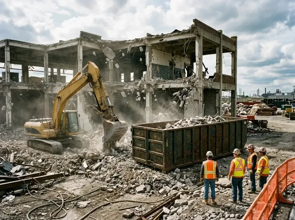 demolition-site-debris-contain-006 — before and after result, roll-off containers, commercial dumpsters, and portable restro…